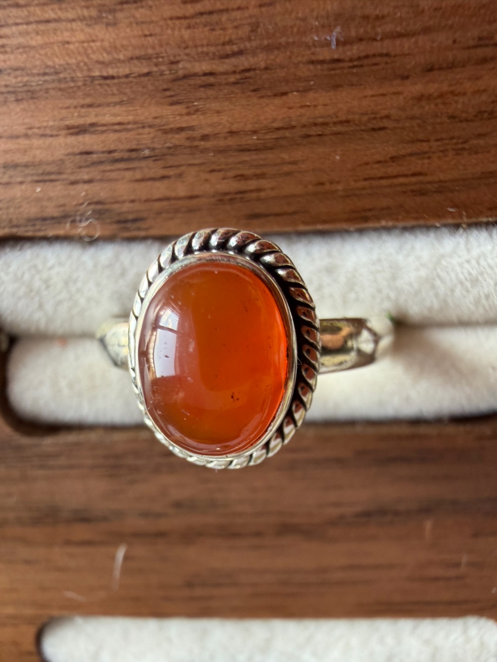 925 Sterling Silver Natural Carnelian Oval Vintage Ring